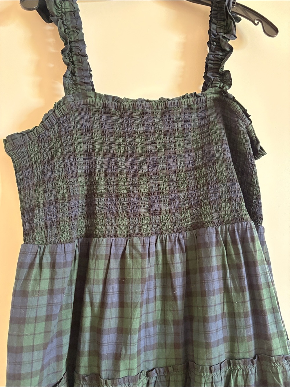 J. Crew Navy and Green Plaid Tiered Midi Dress - Picture 2 of 3
